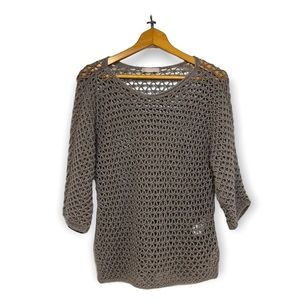 Hekla & Co Wool/Cashmere Blend Crochet Knit Pullover Taupe Tunic Sweater